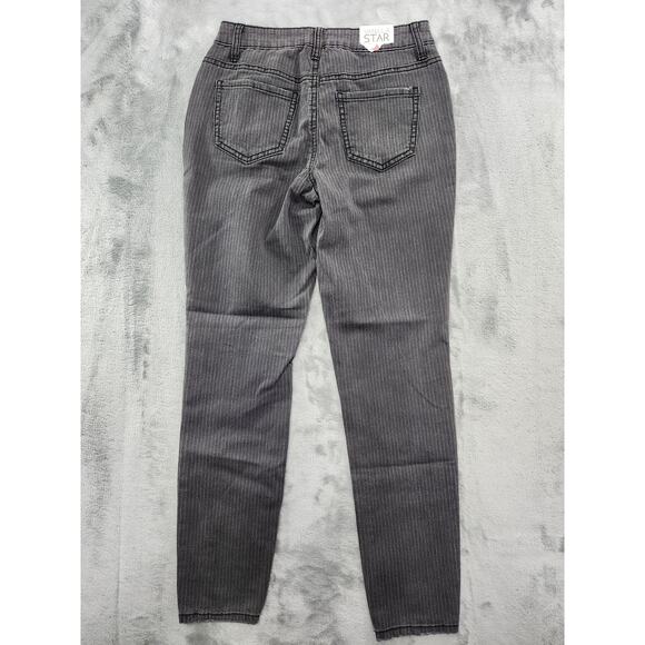NEW Vanilla Star Jeans Womens 3 Juniors Gray Pin Striped Mid Rise Skinny Ankle - Picture 3 of 16